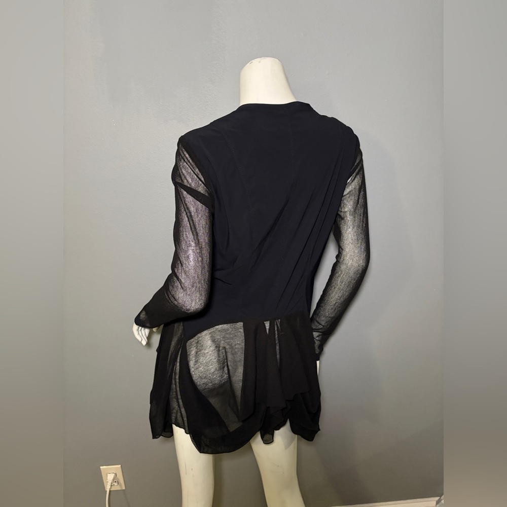 Sheer Sleeve Mini Dress with Front Zip - Black - Picture 8 of 14